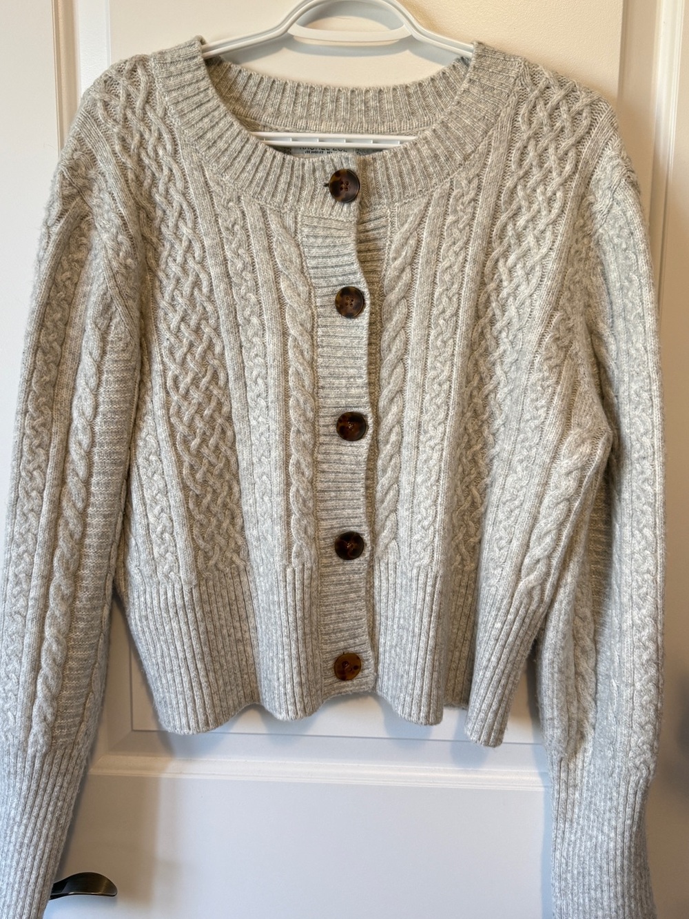 Rachel Zoe Cream/Grey Cable Knit Button Cardigan sz XL